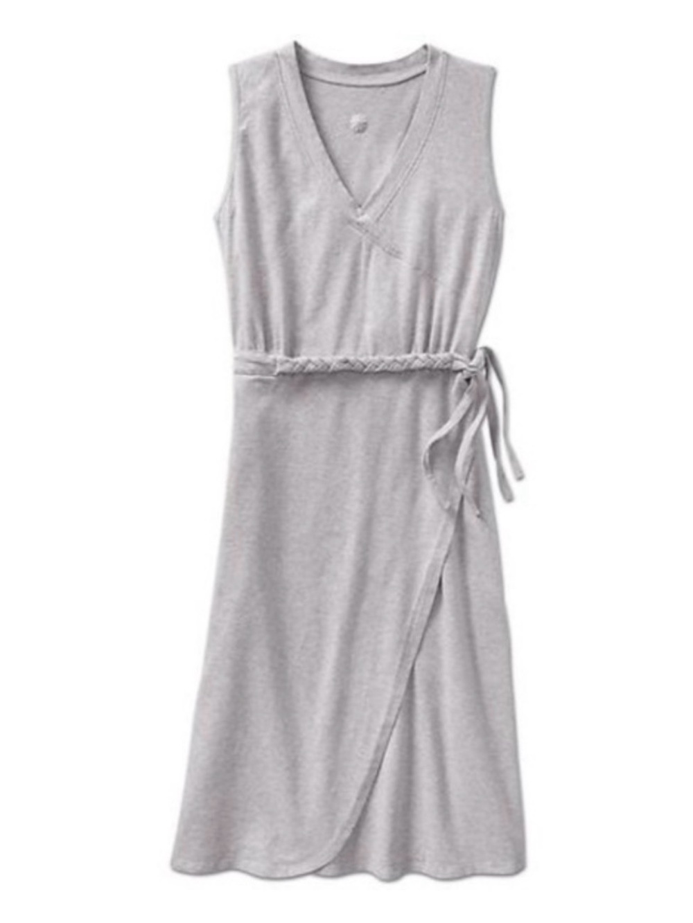 Athleta Organic Cotton Gray Sleeveless Wrap Mini Dress with Tie Waist